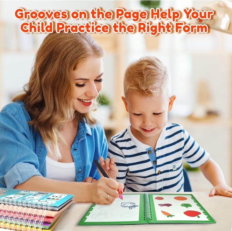 Elover Magic Grooved Writing Practice for Kids,Reusable Grooved Handwriting Workbooks Ages 3-8 for Preschool Grooved Handwriting Practice for Kids 5-7 Christmas Gifts (6 Books) - Image 3